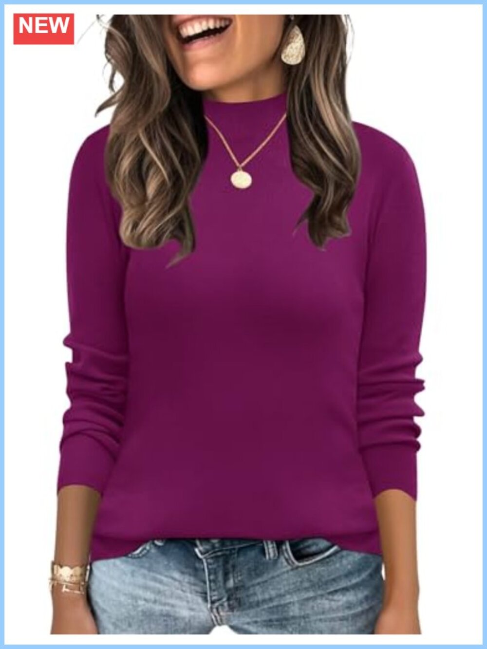 Mock Neck Long Sleeve Knit Pullover Sweater Loose Fit Casual